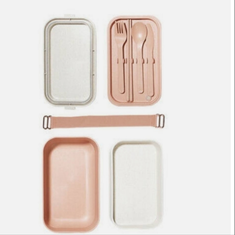NEW Our Place The Lunch Box Pink Bento Box with Chopsticks and Utensils.